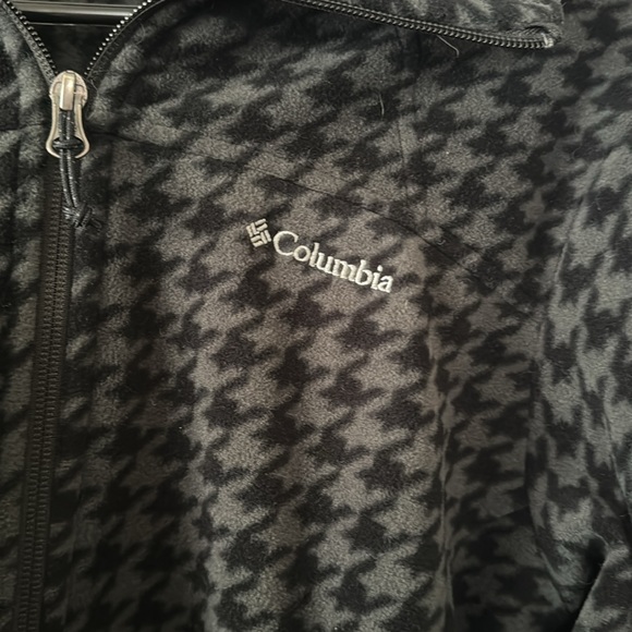 EUC Dark Grey Houndstooth Pattern Fleece Columbia Zip Up Jacket Size Medium - Picture 2 of 4